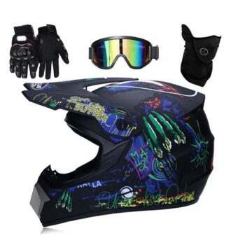 Casque Moto avec Lunettes Gants Masque